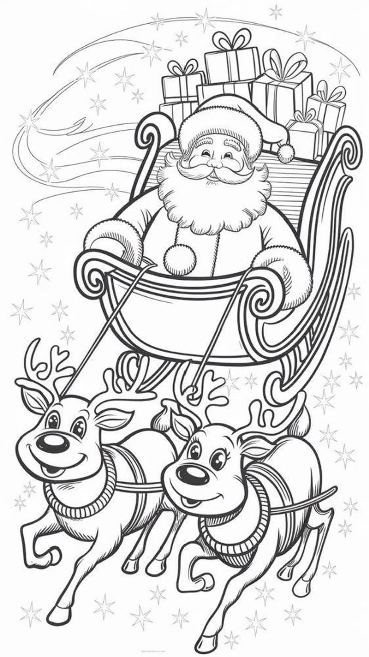 Haz clic para descargar dibujo de Papá Noel con renos para colorear e imprimir en PDF para colorear e imprimir gratis Papá Noel con renos para colorear e imprimir en PDF para colorear HD fácil y bonito - Descarga e imprime gratis - Dibujo exclusivo de Navidad