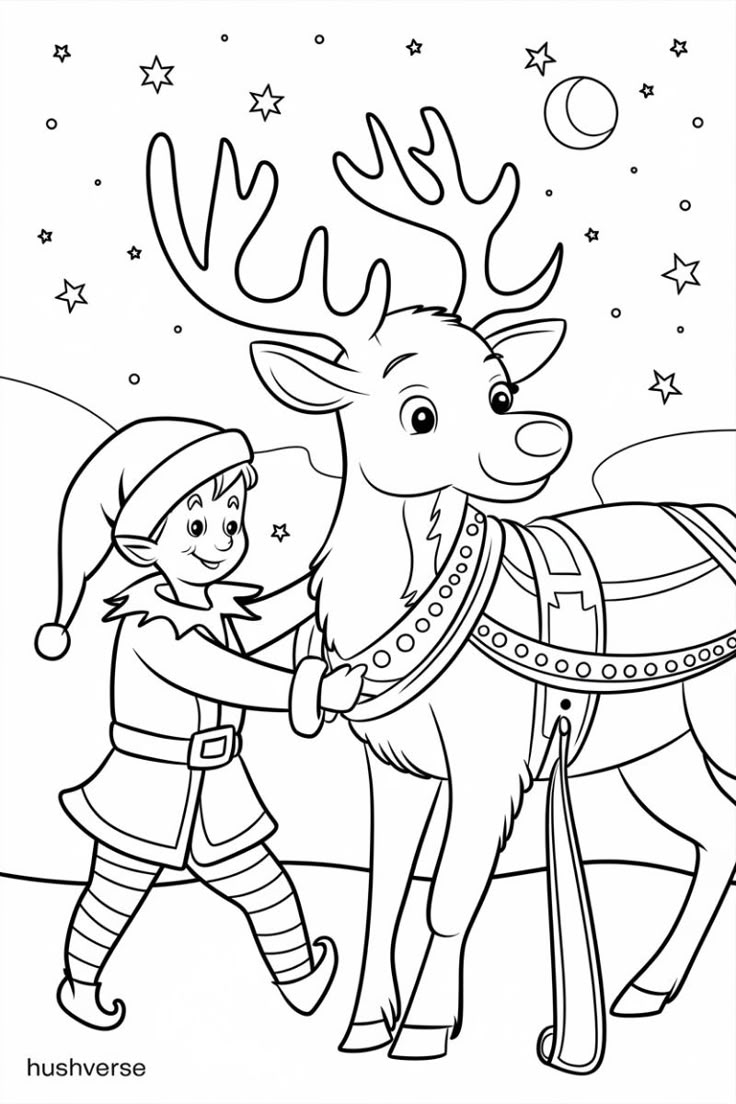Haz clic para descargar dibujo de Reno y elfo de Navidad para colorear (descarga PDF) para colorear e imprimir gratis Reno y elfo de Navidad para colorear (descarga PDF) para colorear HD fácil y bonito - Descarga e imprime gratis - Dibujo exclusivo de Navidad