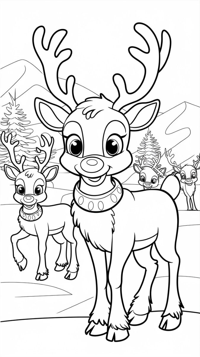 Renos de Navidad para Colorear para colorear gratis Imagen destacada de Renos de Navidad para Colorear para colorear e imprimir gratis