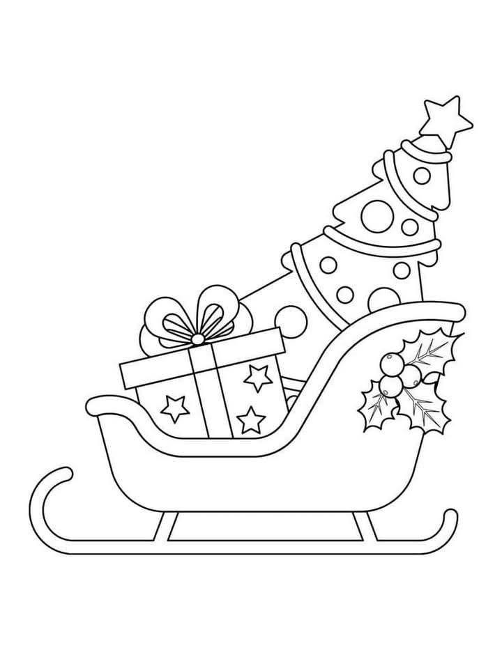 Trineo y árbol de Navidad para colorear (PDF)