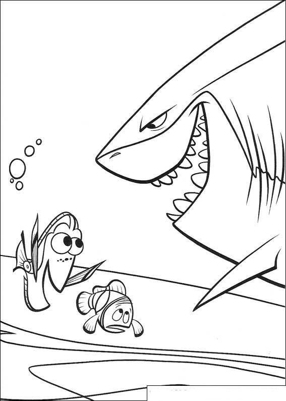 Dory y Marlin con Bruce para colorear HD fácil y bonito - Descarga e imprime gratis - Dibujo exclusivo de Buscando