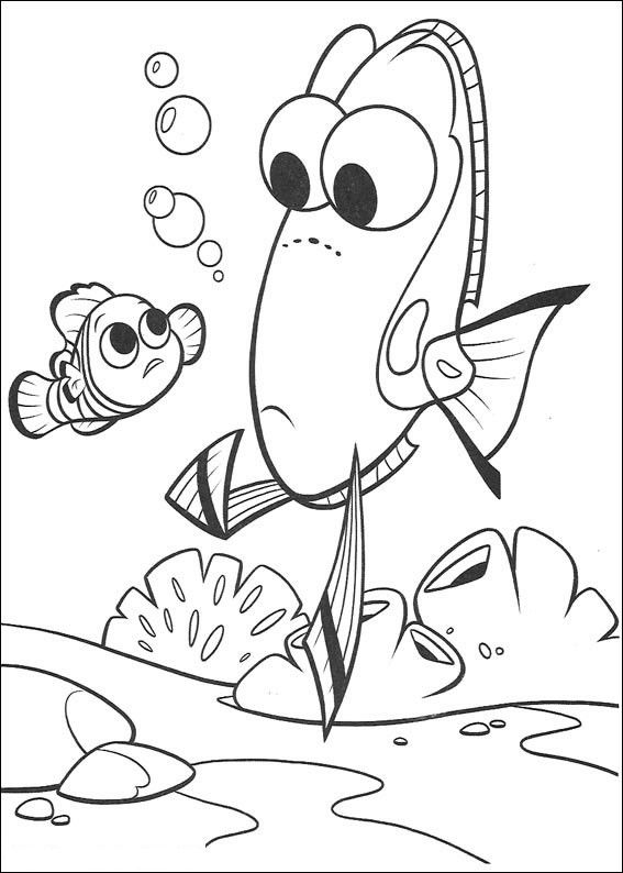 Dory y Marlin en el Coral para colorear HD fácil y bonito - Descarga e imprime gratis - Dibujo exclusivo de Buscando