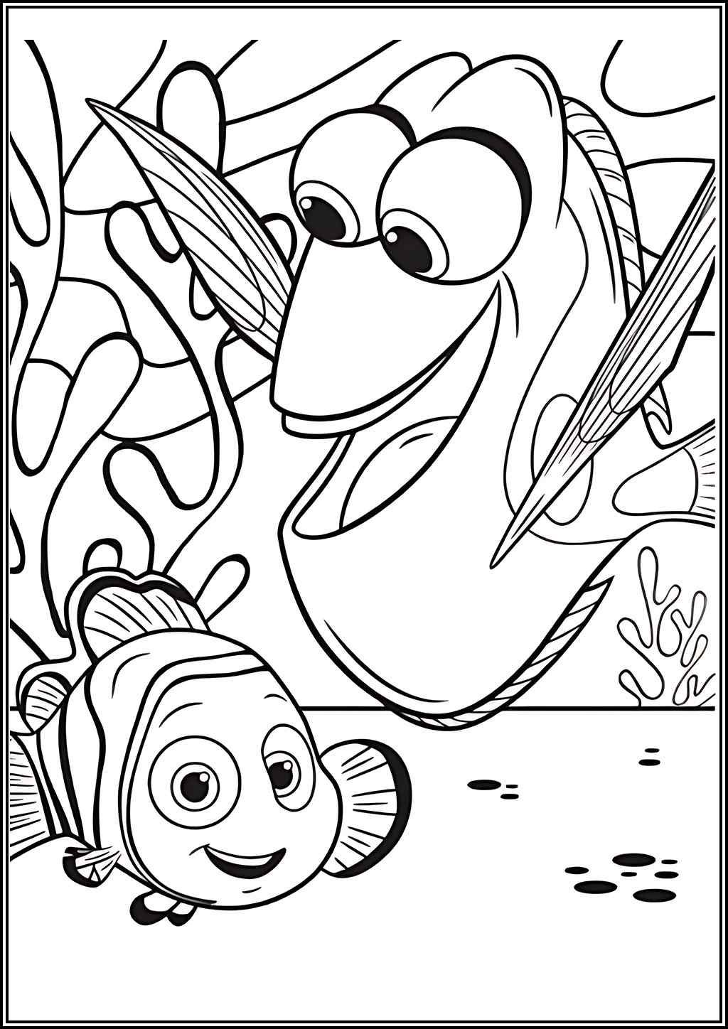 Dory y Nemo entre Corales para colorear HD fácil y bonito - Descarga e imprime gratis - Dibujo exclusivo de Buscando