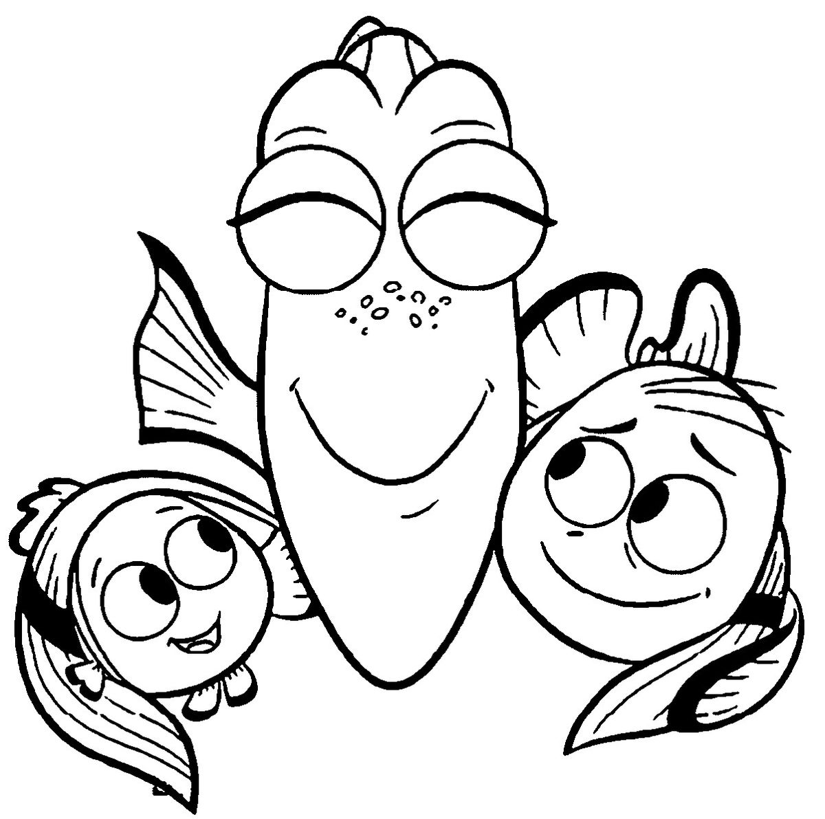 Dory, Nemo y Marlin Sonriendo para colorear HD fácil y bonito - Descarga e imprime gratis - Dibujo exclusivo de Buscando