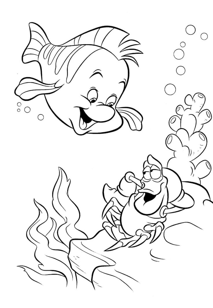 Flounder y el Cangrejo para colorear HD fácil y bonito - Descarga e imprime gratis - Dibujo exclusivo de Buscando
