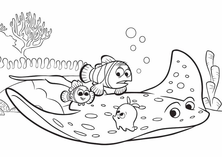 Marlin y Nemo con la Mantarraya para colorear HD fácil y bonito - Descarga e imprime gratis - Dibujo exclusivo de Buscando
