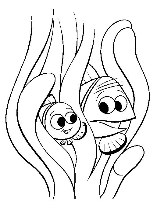 Nemo y Marlin en la Anemona para colorear HD fácil y bonito - Descarga e imprime gratis - Dibujo exclusivo de Buscando