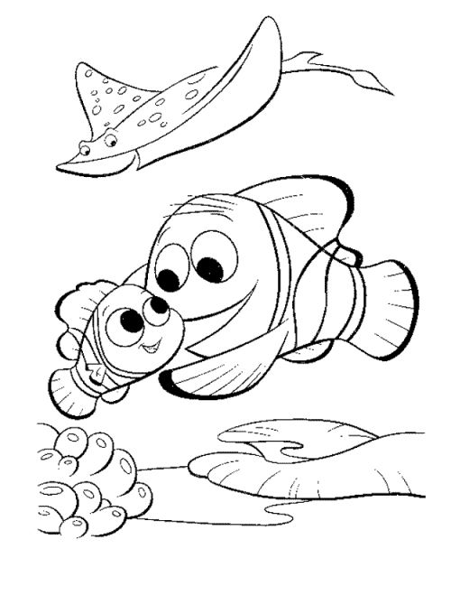 Nemo y la Raya Nadando para colorear HD fácil y bonito - Descarga e imprime gratis - Dibujo exclusivo de Buscando