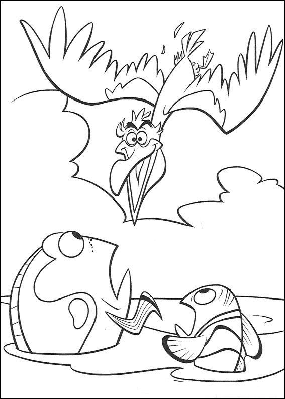 Pelicano y Dory en la Playa para colorear HD fácil y bonito - Descarga e imprime gratis - Dibujo exclusivo de Buscando