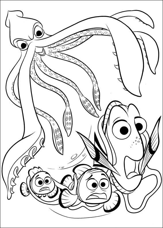 Pulpo con Dory y Nemo para colorear HD fácil y bonito - Descarga e imprime gratis - Dibujo exclusivo de Buscando