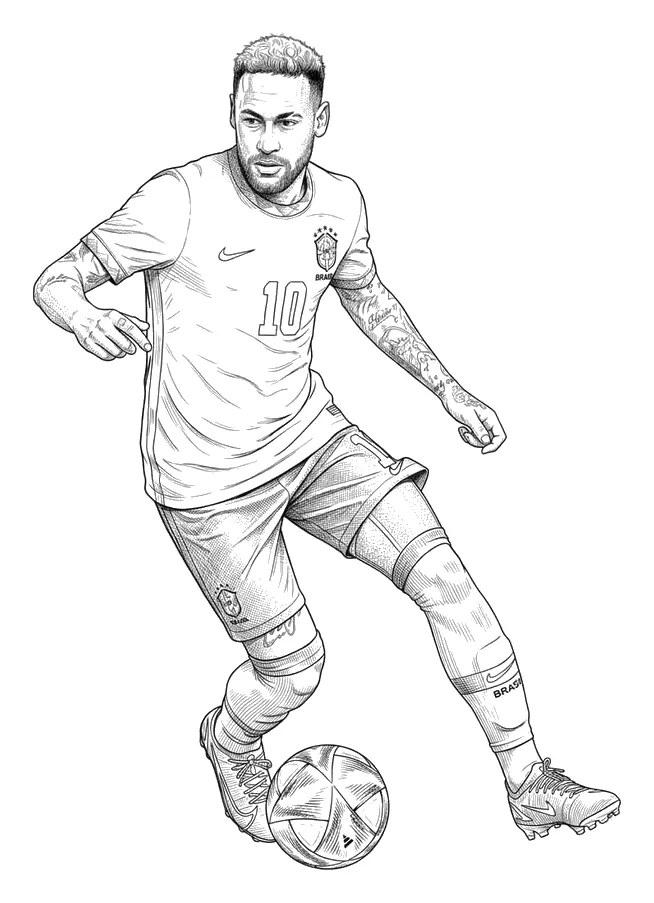 Neymar Regateando con Brasil para colorear e imprimir Dibujo de Neymar Regateando con Brasil para colorear