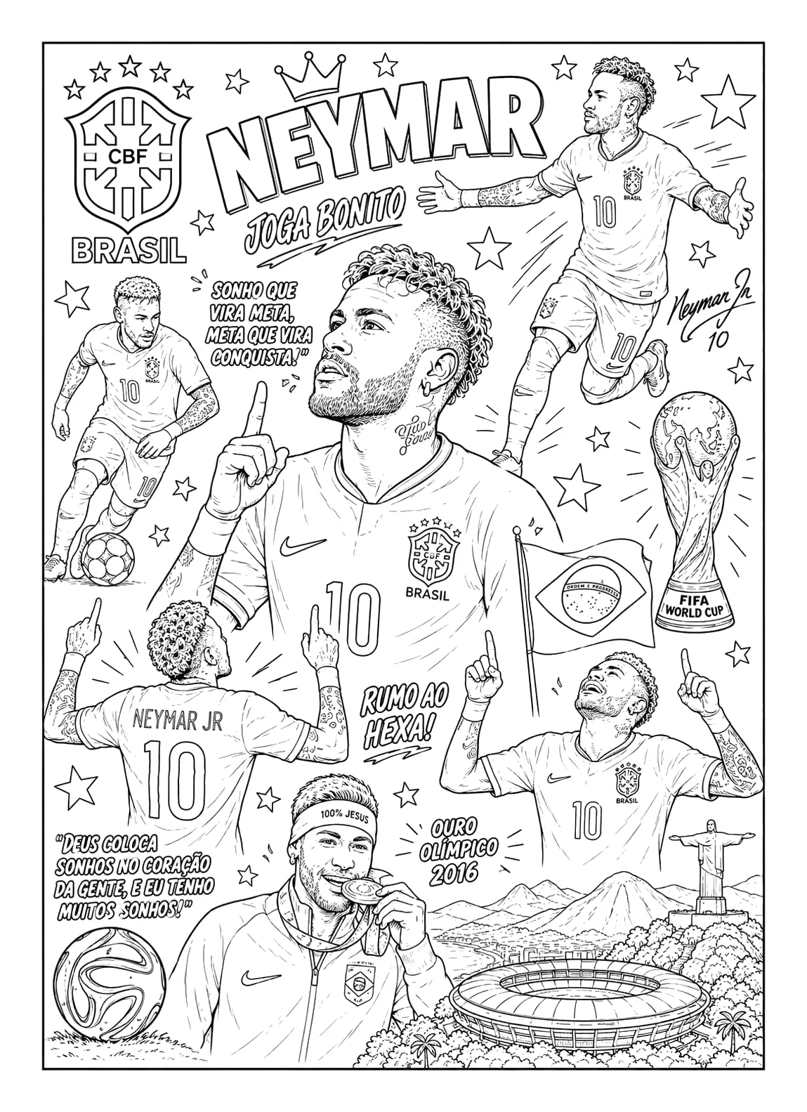 Póster de Neymar Joga Bonito con Brasil para colorear e imprimir Dibujo de Póster de Neymar Joga Bonito con Brasil para colorear