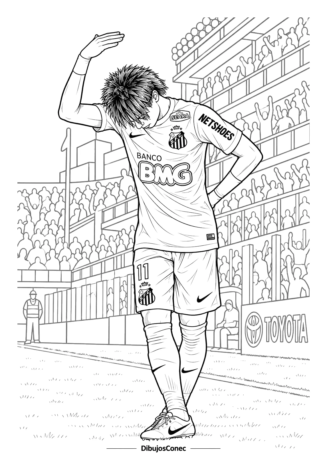 Neymar Saludando con el Santos para colorear e imprimir Dibujo de Neymar Saludando con el Santos para colorear