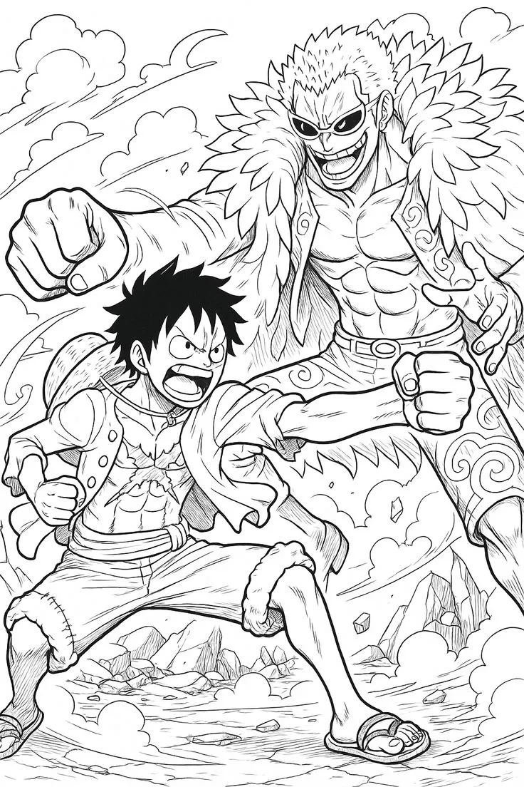 Haz clic para descargar dibujo de Luffy contra Doflamingo para colorear e imprimir gratis Luffy contra Doflamingo para colorear HD fácil y bonito - Descarga e imprime gratis - Dibujo exclusivo de One