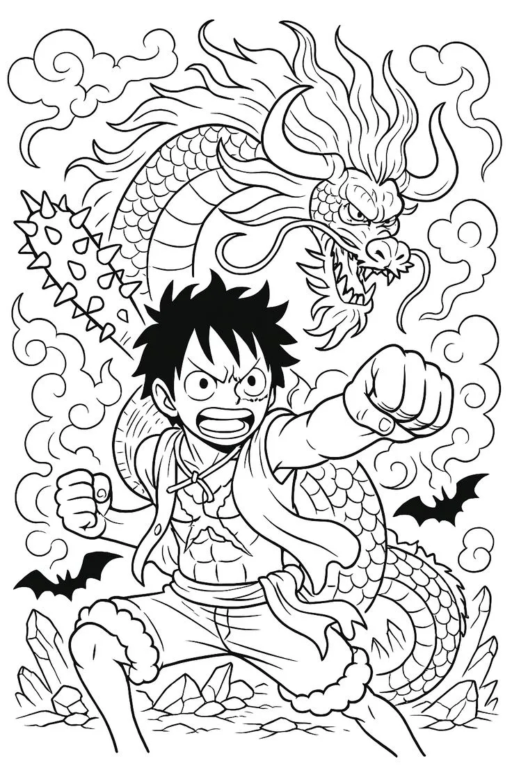Haz clic para descargar dibujo de Luffy contra Kaido Dragón para colorear e imprimir gratis Luffy contra Kaido Dragón para colorear HD fácil y bonito - Descarga e imprime gratis - Dibujo exclusivo de One