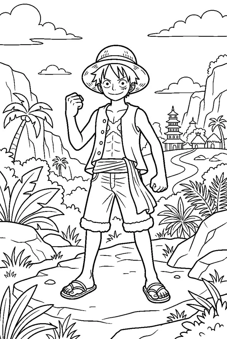 Haz clic para descargar dibujo de Luffy en Isla Tropical para colorear e imprimir gratis Luffy en Isla Tropical para colorear HD fácil y bonito - Descarga e imprime gratis - Dibujo exclusivo de One