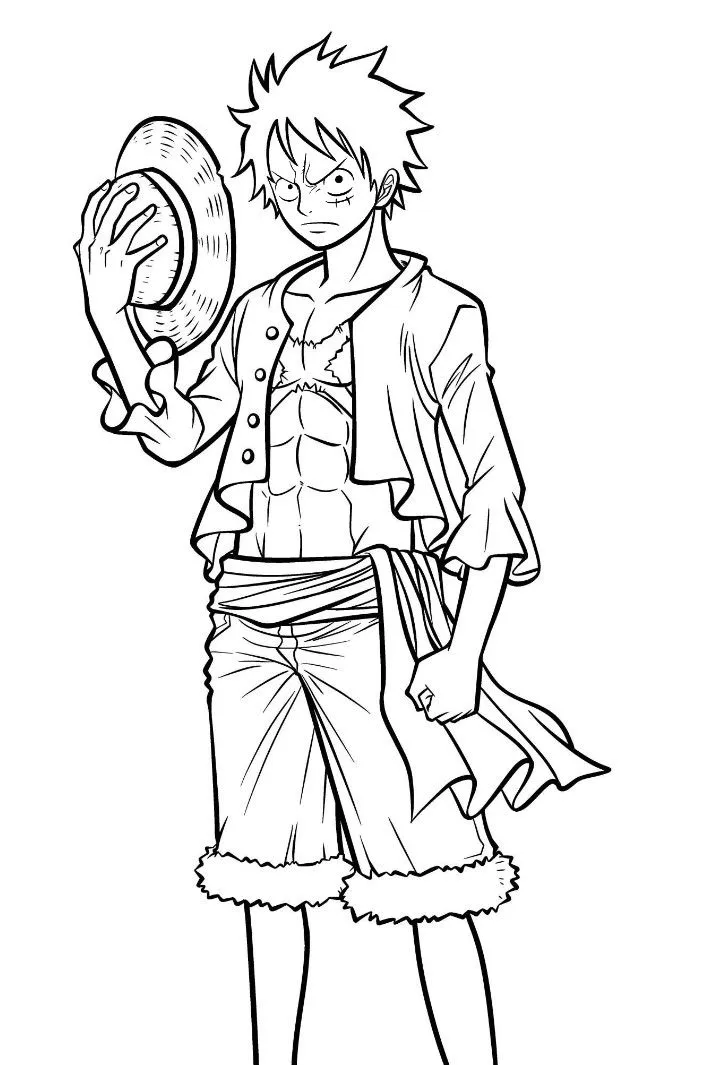 Haz clic para descargar dibujo de Luffy Serio con Sombrero en Mano para colorear e imprimir gratis Luffy Serio con Sombrero en Mano para colorear HD fácil y bonito - Descarga e imprime gratis - Dibujo exclusivo de One