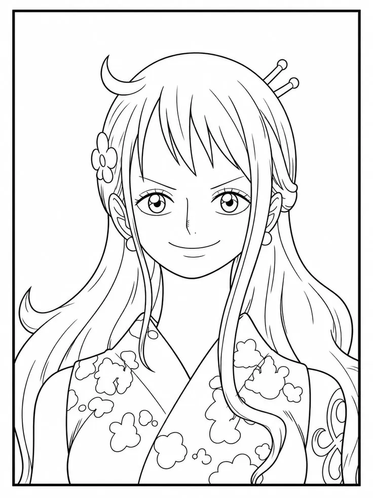Haz clic para descargar dibujo de Nami con Kimono Retrato para colorear e imprimir gratis Nami con Kimono Retrato para colorear HD fácil y bonito - Descarga e imprime gratis - Dibujo exclusivo de One