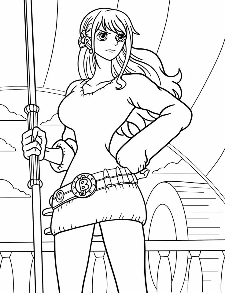 Haz clic para descargar dibujo de Nami Navegante en el Barco para colorear e imprimir gratis Nami Navegante en el Barco para colorear HD fácil y bonito - Descarga e imprime gratis - Dibujo exclusivo de One