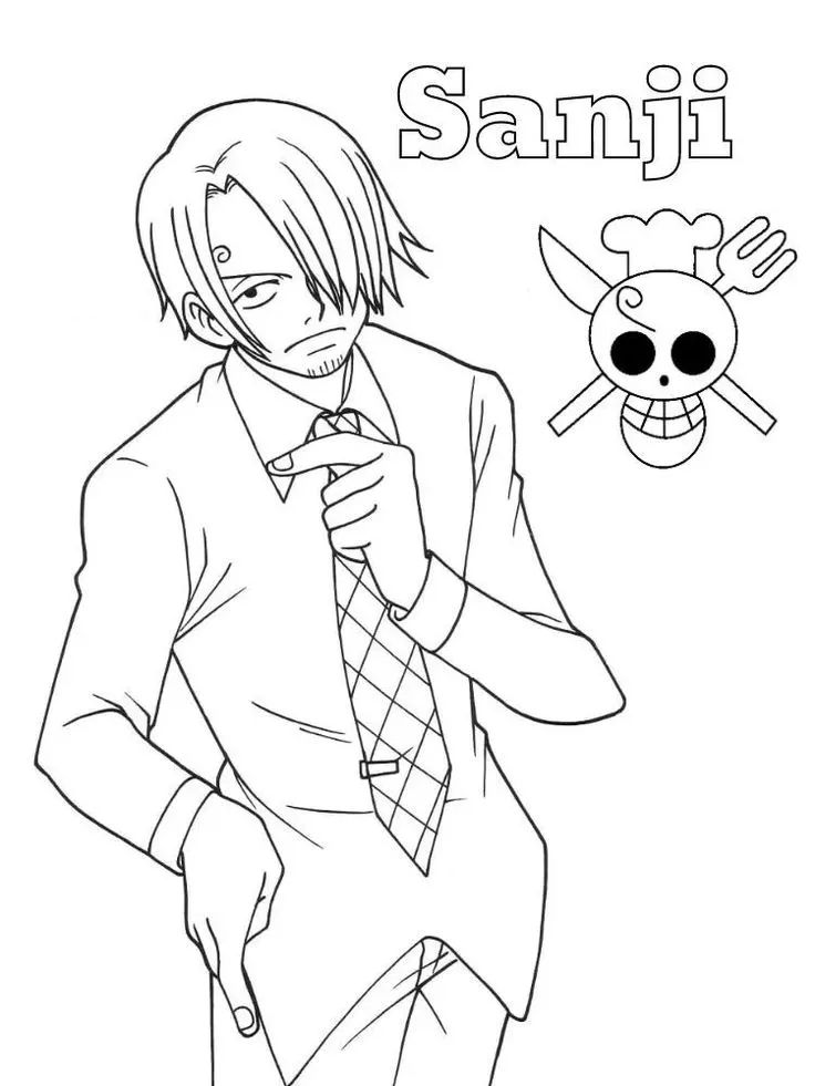 Haz clic para descargar dibujo de Sanji con Corbata y Jolly Roger para colorear e imprimir gratis Sanji con Corbata y Jolly Roger para colorear HD fácil y bonito - Descarga e imprime gratis - Dibujo exclusivo de One