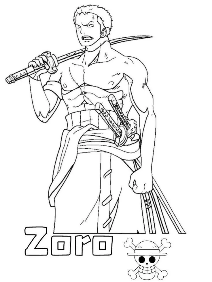 Haz clic para descargar dibujo de Zoro con Espada y Katana para colorear e imprimir gratis Zoro con Espada y Katana para colorear HD fácil y bonito - Descarga e imprime gratis - Dibujo exclusivo de One