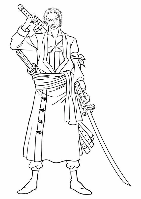 Haz clic para descargar dibujo de Zoro con Tres Espadas para colorear e imprimir gratis Zoro con Tres Espadas para colorear HD fácil y bonito - Descarga e imprime gratis - Dibujo exclusivo de One