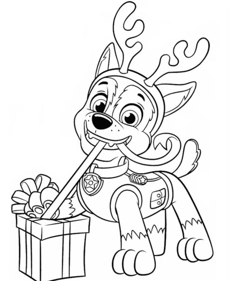 Haz clic para descargar dibujo de Chase Reno Navidad para colorear e imprimir gratis Chase Reno Navidad para colorear HD fácil y bonito - Descarga e imprime gratis - Dibujo exclusivo de Patrulla Canina