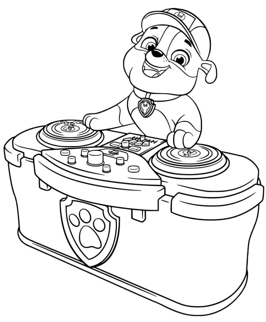 Haz clic para descargar dibujo de Rubble DJ para colorear e imprimir gratis Rubble DJ para colorear HD fácil y bonito - Descarga e imprime gratis - Dibujo exclusivo de Patrulla Canina