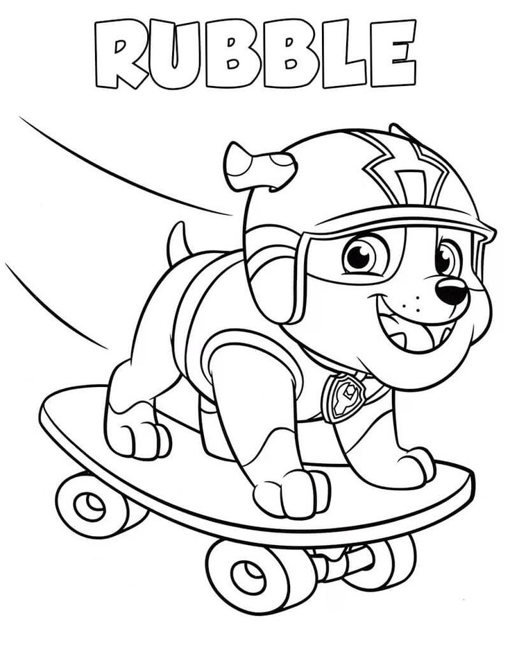 Haz clic para descargar dibujo de Rubble en Monopatín para colorear e imprimir gratis Rubble en Monopatín para colorear HD fácil y bonito - Descarga e imprime gratis - Dibujo exclusivo de Patrulla Canina