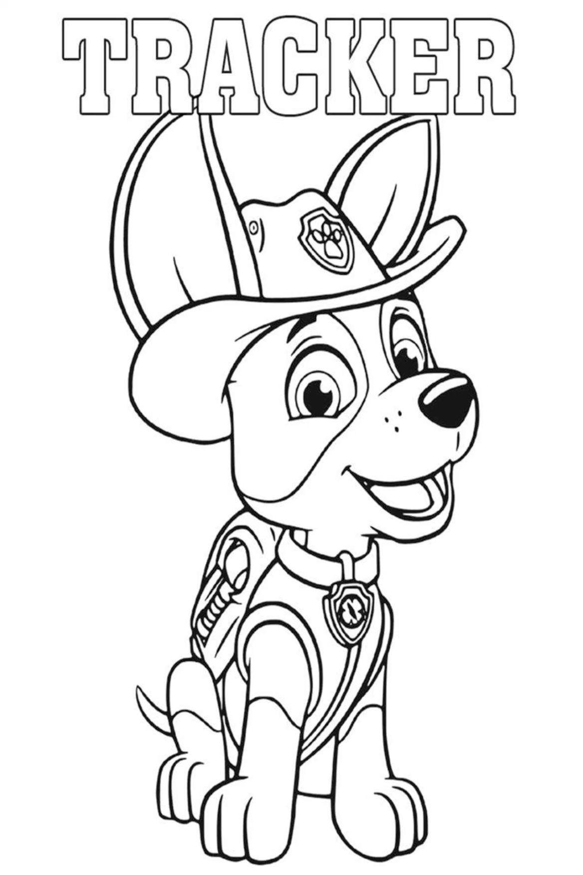 Tracker Jungla para colorear HD fácil y bonito - Descarga e imprime gratis - Dibujo exclusivo de Patrulla Canina