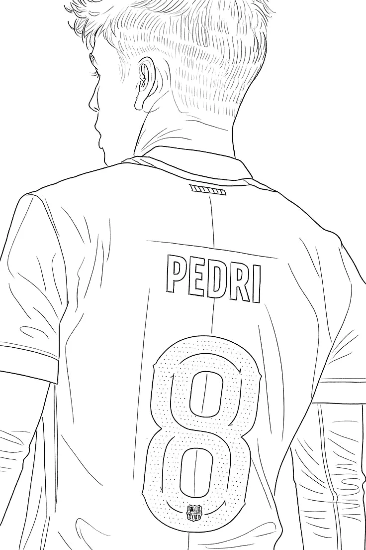 Pedri de Espalda con el 8 para colorear e imprimir Dibujo de Pedri de Espalda con el 8 para colorear