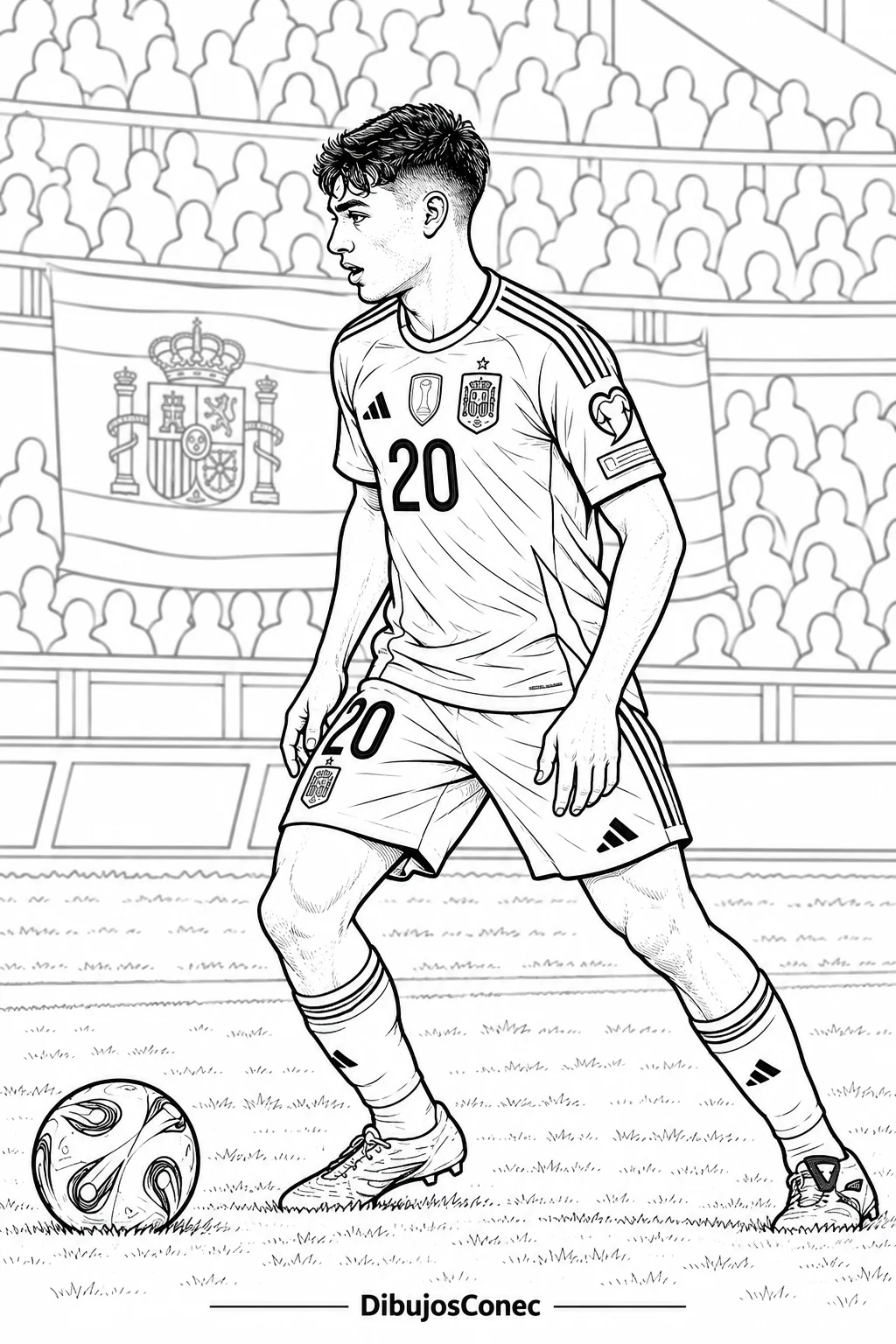 Pedri con la Selección Española para colorear e imprimir Dibujo de Pedri con la Selección Española para colorear