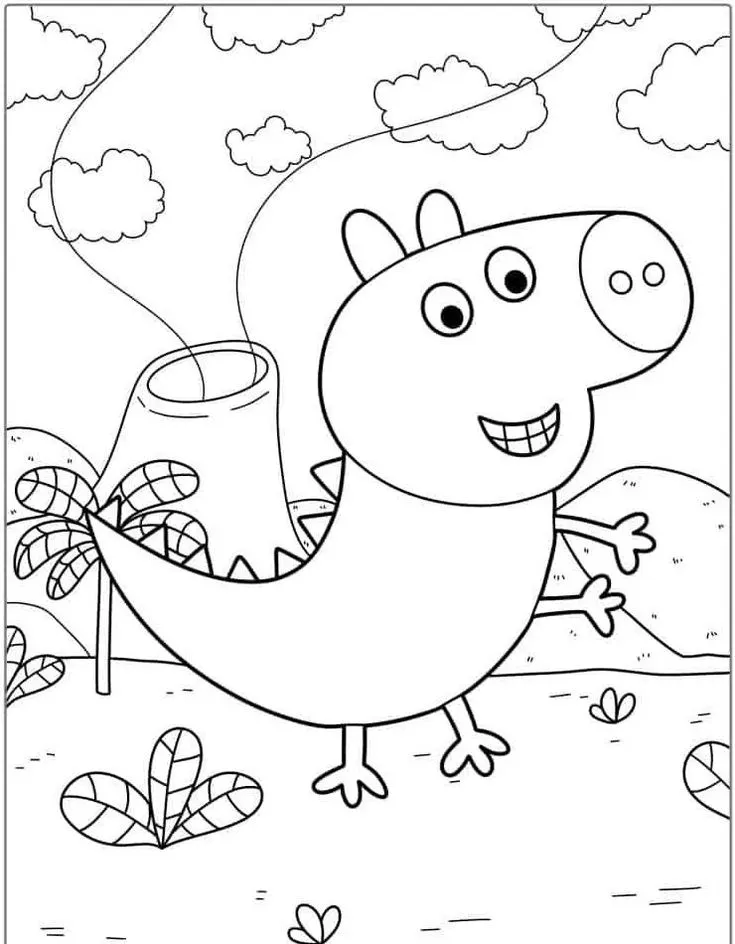 George con Disfraz de Dinosaurio para colorear - Pepa Pig