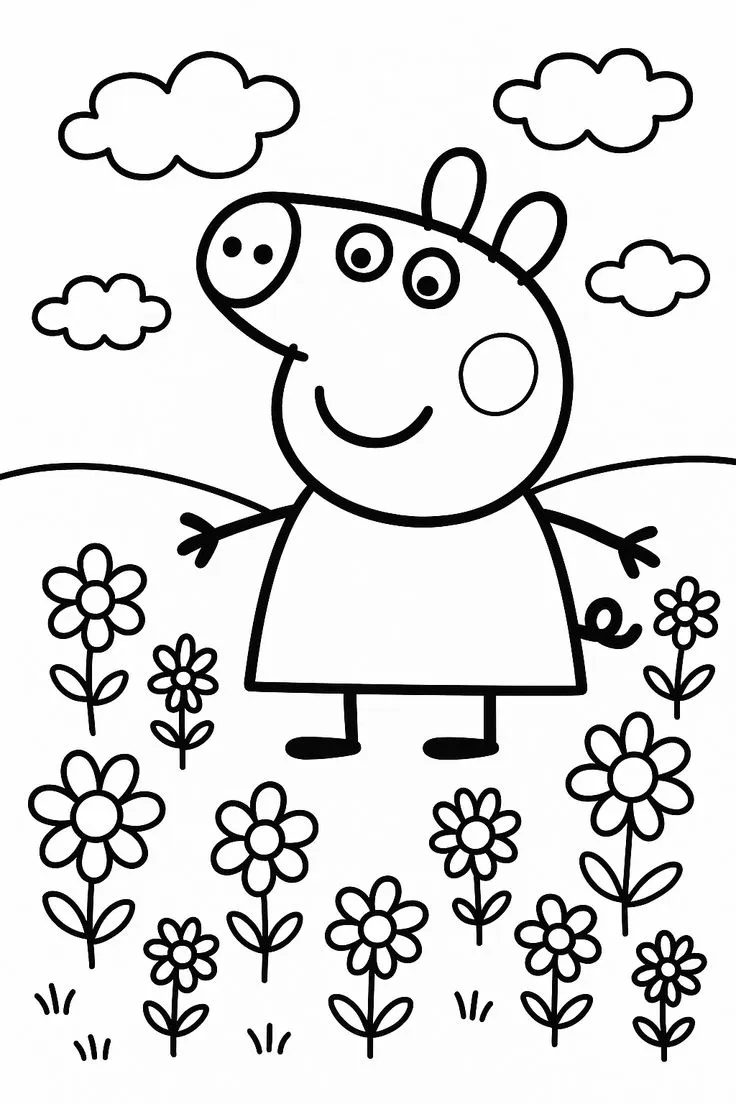 Haz clic para descargar dibujo de Peppa en el Campo con Flores para colorear e imprimir gratis Peppa en el Campo con Flores para colorear HD fácil y bonito - Descarga e imprime gratis - Dibujo exclusivo de Pepa
