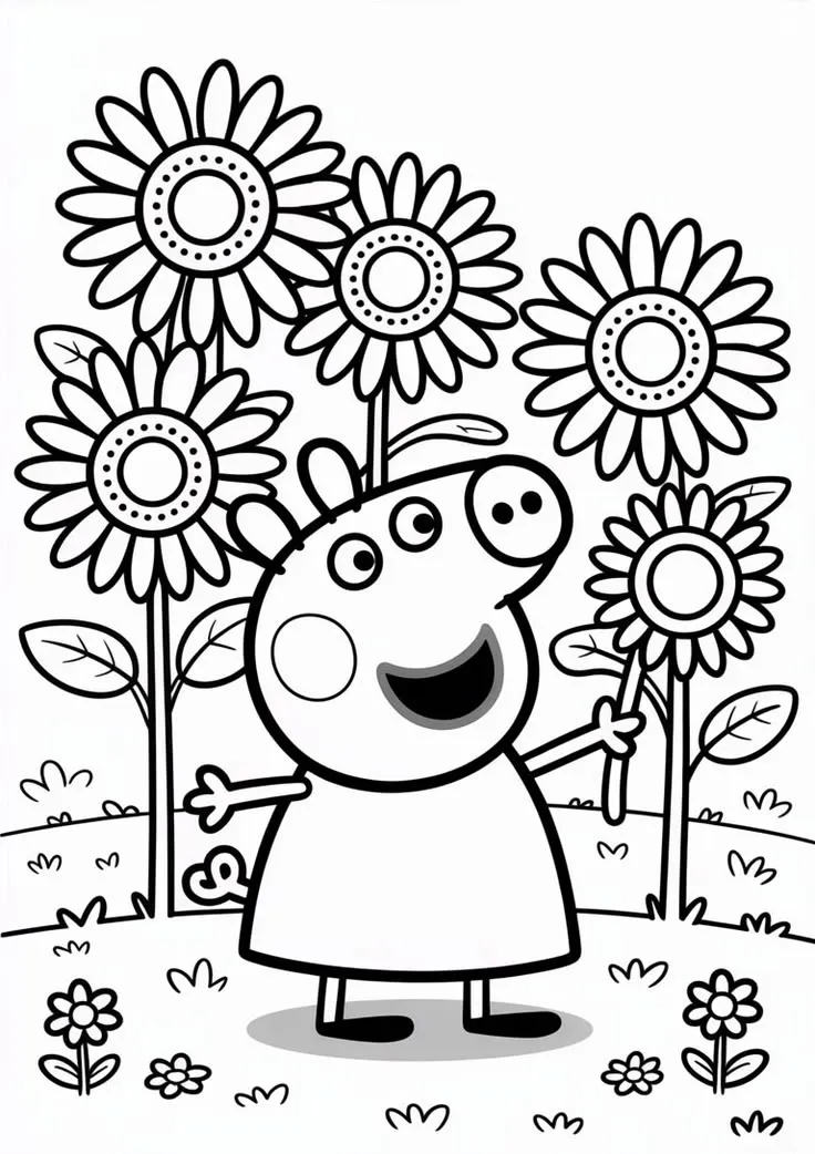 Haz clic para descargar dibujo de Peppa con Girasoles para colorear e imprimir gratis Peppa con Girasoles para colorear HD fácil y bonito - Descarga e imprime gratis - Dibujo exclusivo de Pepa