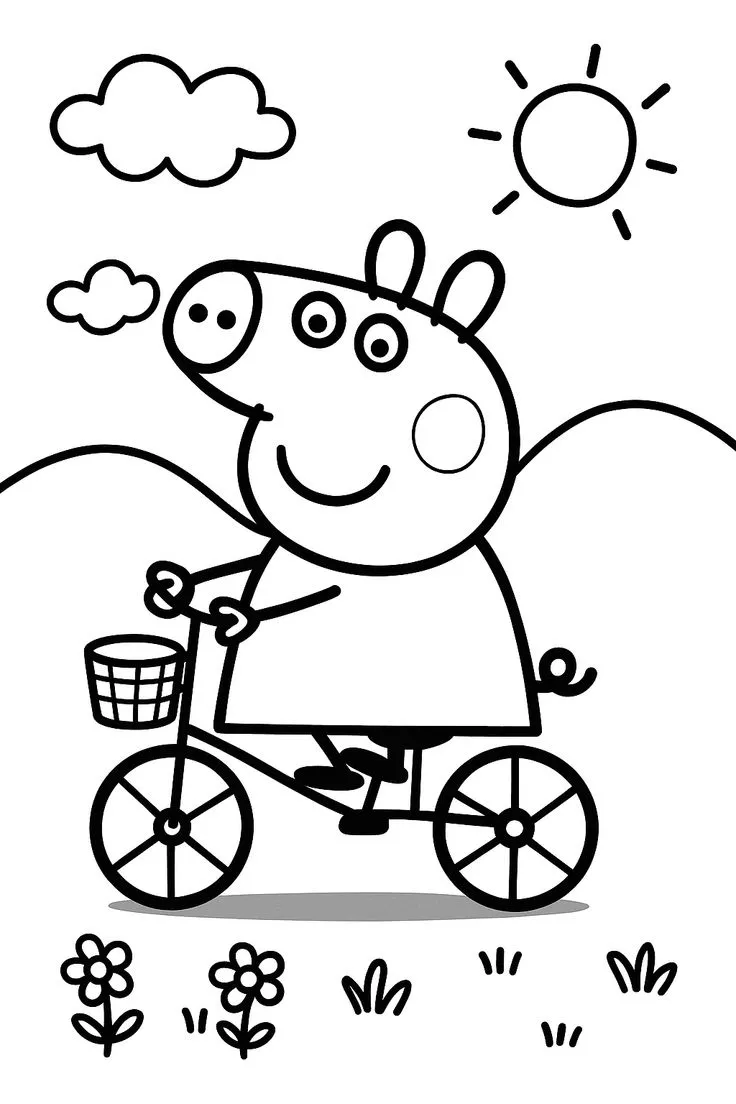 Haz clic para descargar dibujo de Peppa Montando en Bicicleta para colorear e imprimir gratis Peppa Montando en Bicicleta para colorear HD fácil y bonito - Descarga e imprime gratis - Dibujo exclusivo de Pepa