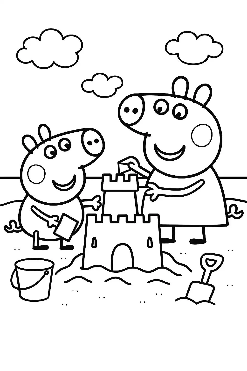 Haz clic para descargar dibujo de Peppa y George Haciendo un Castillo de Arena para colorear e imprimir gratis Peppa y George Haciendo un Castillo de Arena para colorear HD fácil y bonito - Descarga e imprime gratis - Dibujo exclusivo de Pepa