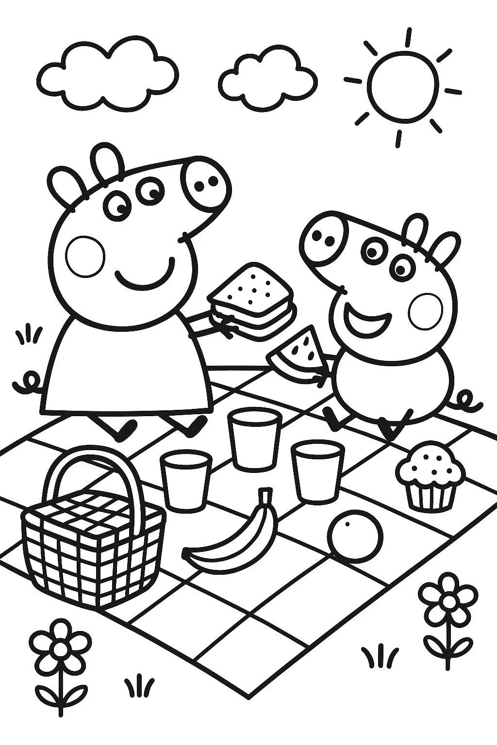 Haz clic para descargar dibujo de Peppa y George de Pícnic para colorear e imprimir gratis Peppa y George de Pícnic para colorear HD fácil y bonito - Descarga e imprime gratis - Dibujo exclusivo de Pepa
