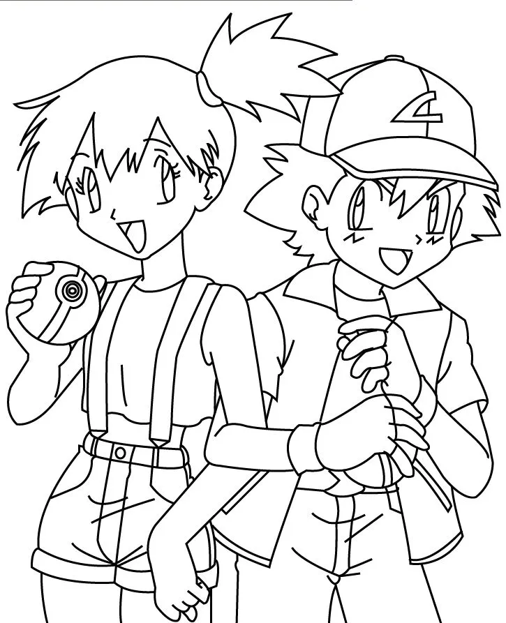 Ver dibujo completo de Ash y Misty para colorear Dibujo de Ash y Misty para colorear e imprimir gratis - Plantilla en alta calidad