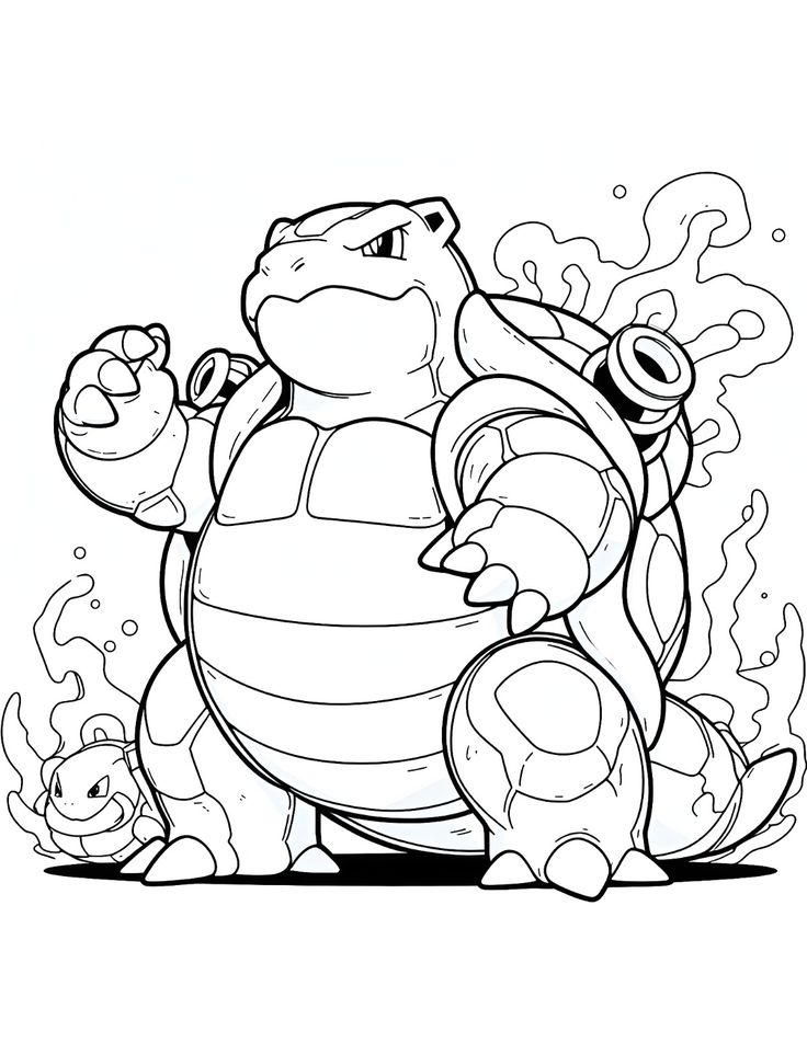 Ver dibujo completo de Blastoise y Squirtle para colorear Dibujo de Blastoise y Squirtle para colorear e imprimir gratis - Plantilla en alta calidad