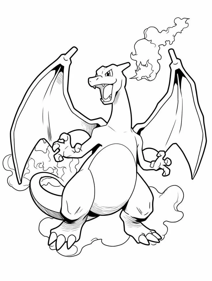 Charizard para colorear HD fácil y bonito - Descarga e imprime gratis - Dibujo exclusivo de Pokémon