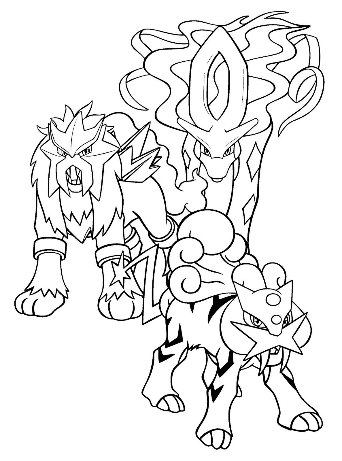 Ver dibujo completo de Entei, Raikou y Suicune: Perros Legendarios para colorear Dibujo de Entei, Raikou y Suicune: Perros Legendarios para colorear e imprimir gratis - Plantilla en alta calidad