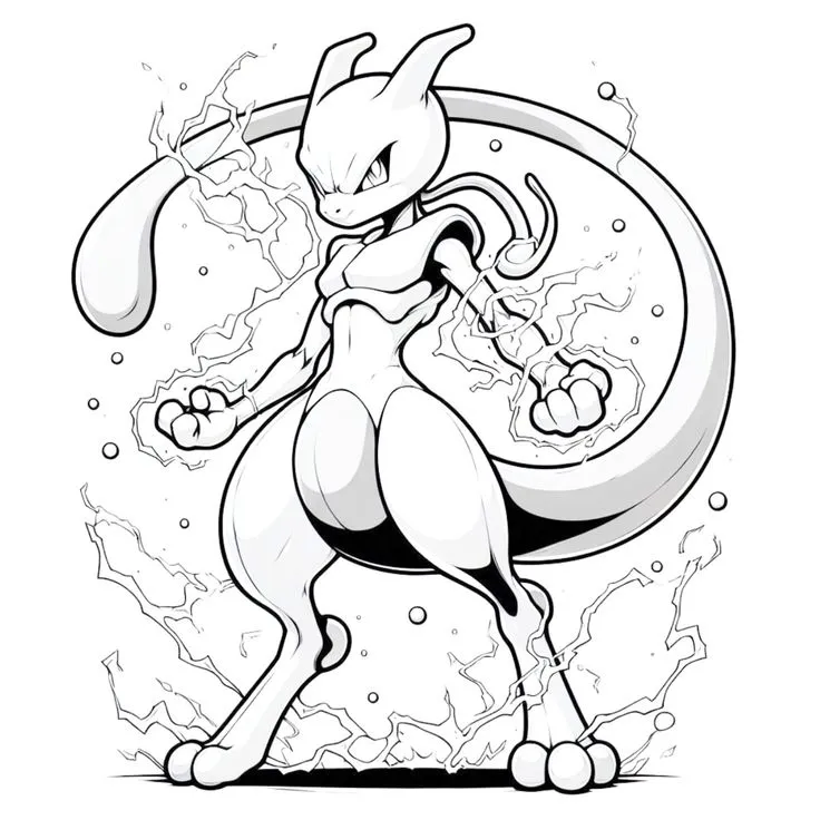Ver dibujo completo de Mewtwo para colorear Dibujo de Mewtwo para colorear e imprimir gratis - Plantilla en alta calidad