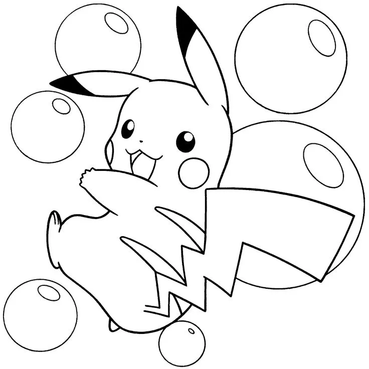 Ver dibujo completo de Pikachu con Burbujas para colorear Dibujo de Pikachu con Burbujas para colorear e imprimir gratis - Plantilla en alta calidad