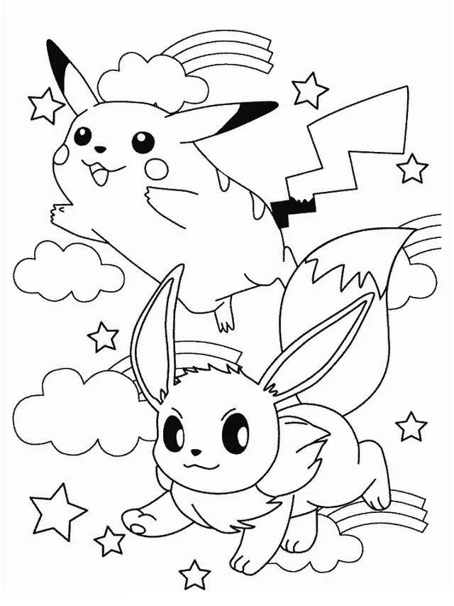Dibujo relacionado de Pikachu y Eevee Volando para colorear