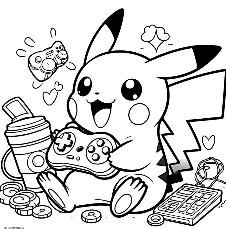 Ver dibujo completo de Pikachu Jugando Videojuegos para colorear Dibujo de Pikachu Jugando Videojuegos para colorear e imprimir gratis - Plantilla en alta calidad