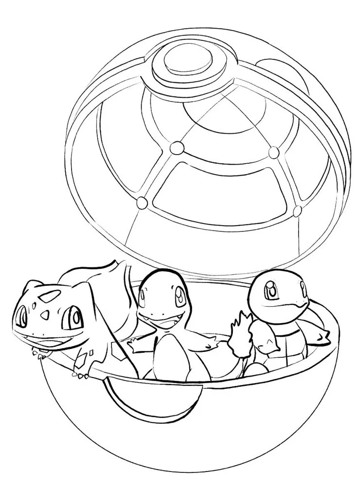 Ver dibujo completo de Pokébola con Pokémon Iniciales para colorear Dibujo de Pokébola con Pokémon Iniciales para colorear e imprimir gratis - Plantilla en alta calidad