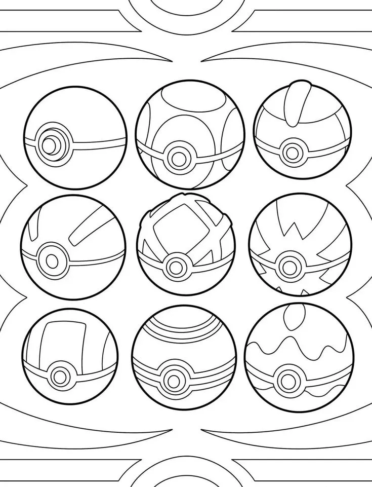 Ver dibujo completo de Diferentes Pokébolas para colorear Dibujo de Diferentes Pokébolas para colorear e imprimir gratis - Plantilla en alta calidad