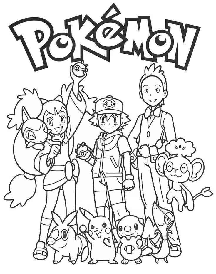 Dibujo relacionado de Logo de Pokémon con Personajes para colorear