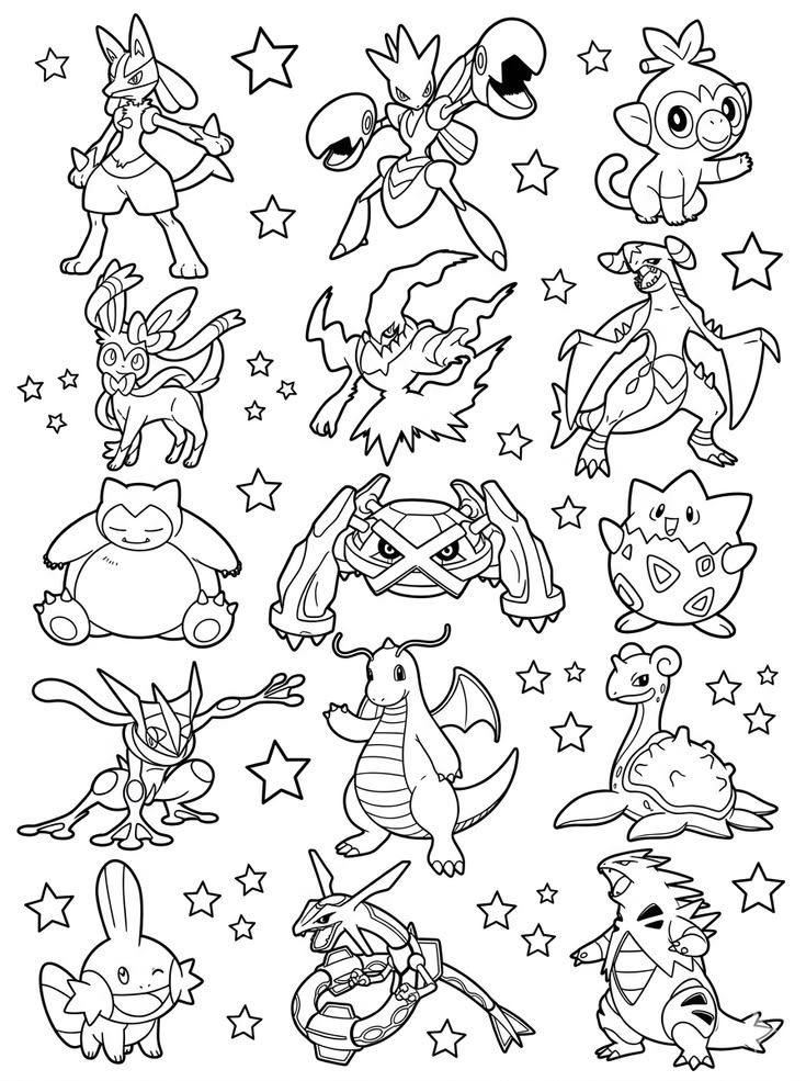Ver dibujo completo de Pokémon Variados con Estrellas para colorear Dibujo de Pokémon Variados con Estrellas para colorear e imprimir gratis - Plantilla en alta calidad